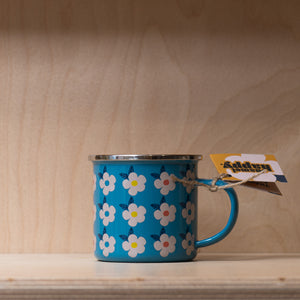 Enamel Happy Retrol Floral Mug- Ocean Blue