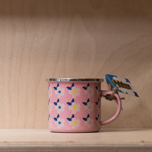 Enamel Happy Retrol Floral Mug- Rose Pink