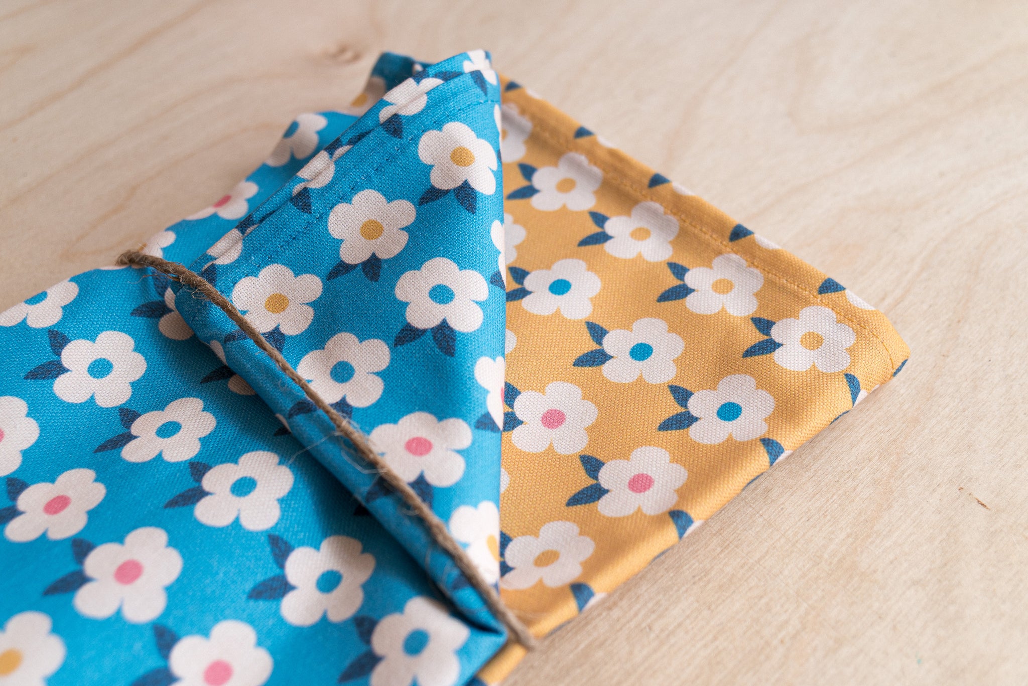 Enamel Happy Retro Tea Towel Twin Pack - Honey Yellow / Ocean Blue