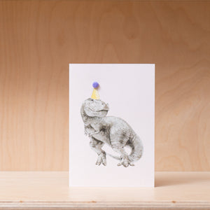 Robert James Hull, Pom Pom Party T-Rex Dinosaur - Greetings Card