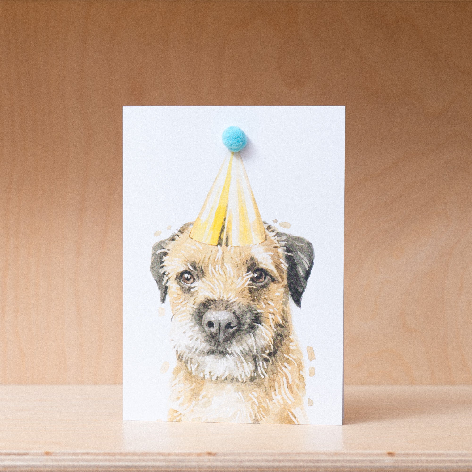 Robert James Hull, Pom Pom Party Border Terrier - Greetings Card