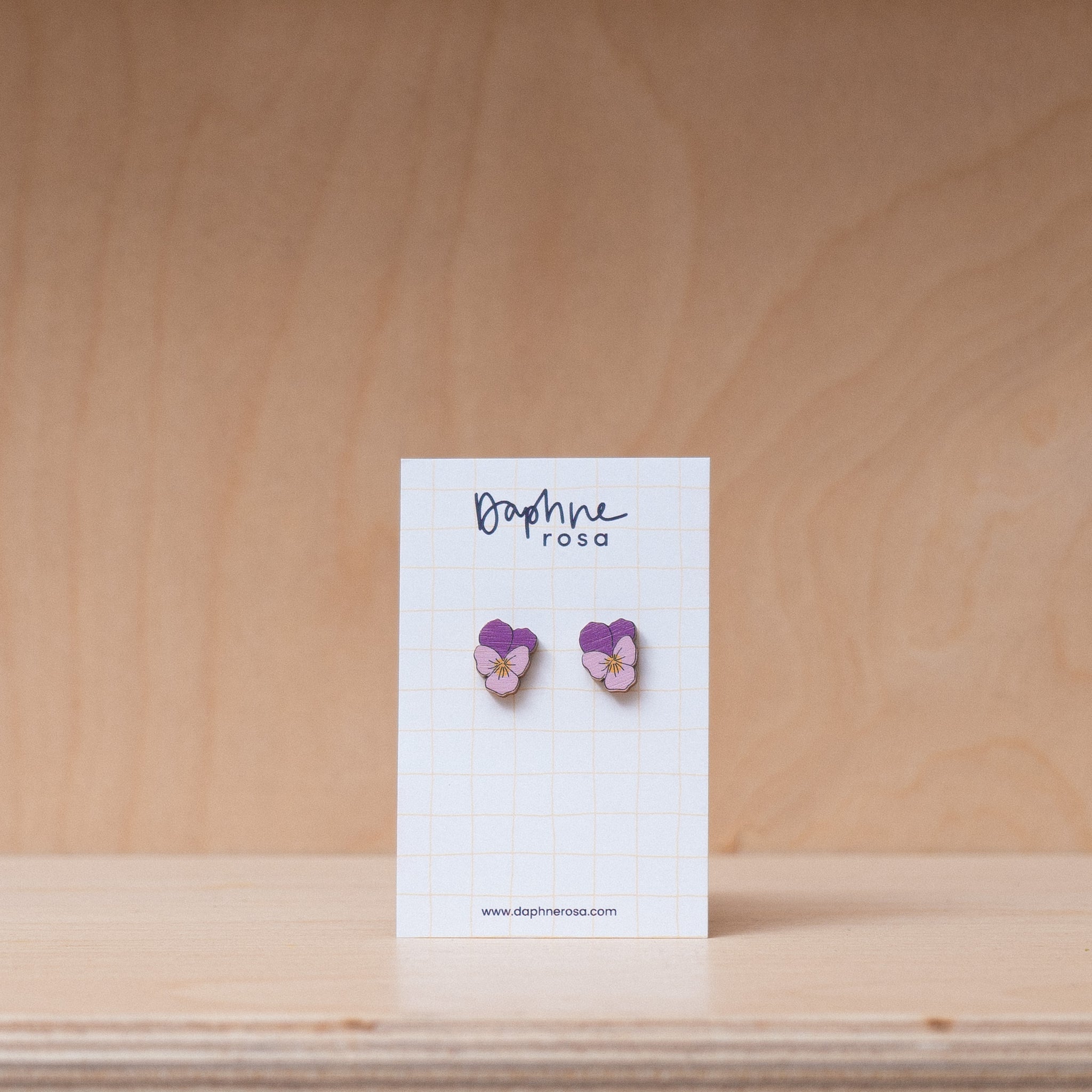 DaphneRosa Wooden Birth Flower Earrings - February - Violet