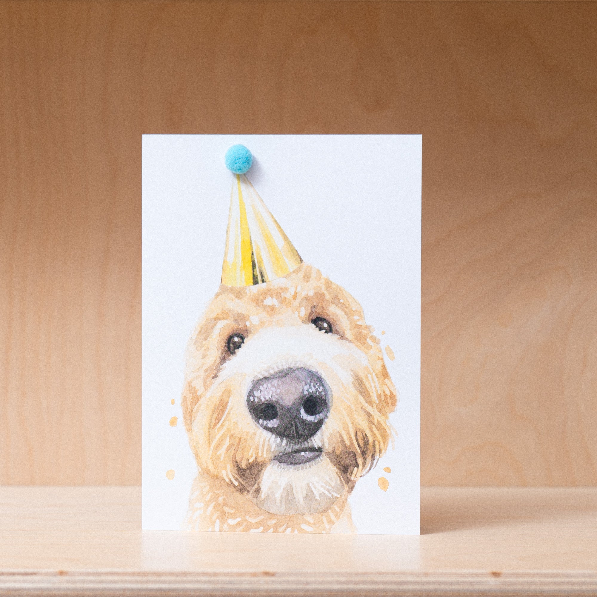Robert James Hull, Pom Pom Party Golden Doodle - Greetings Card
