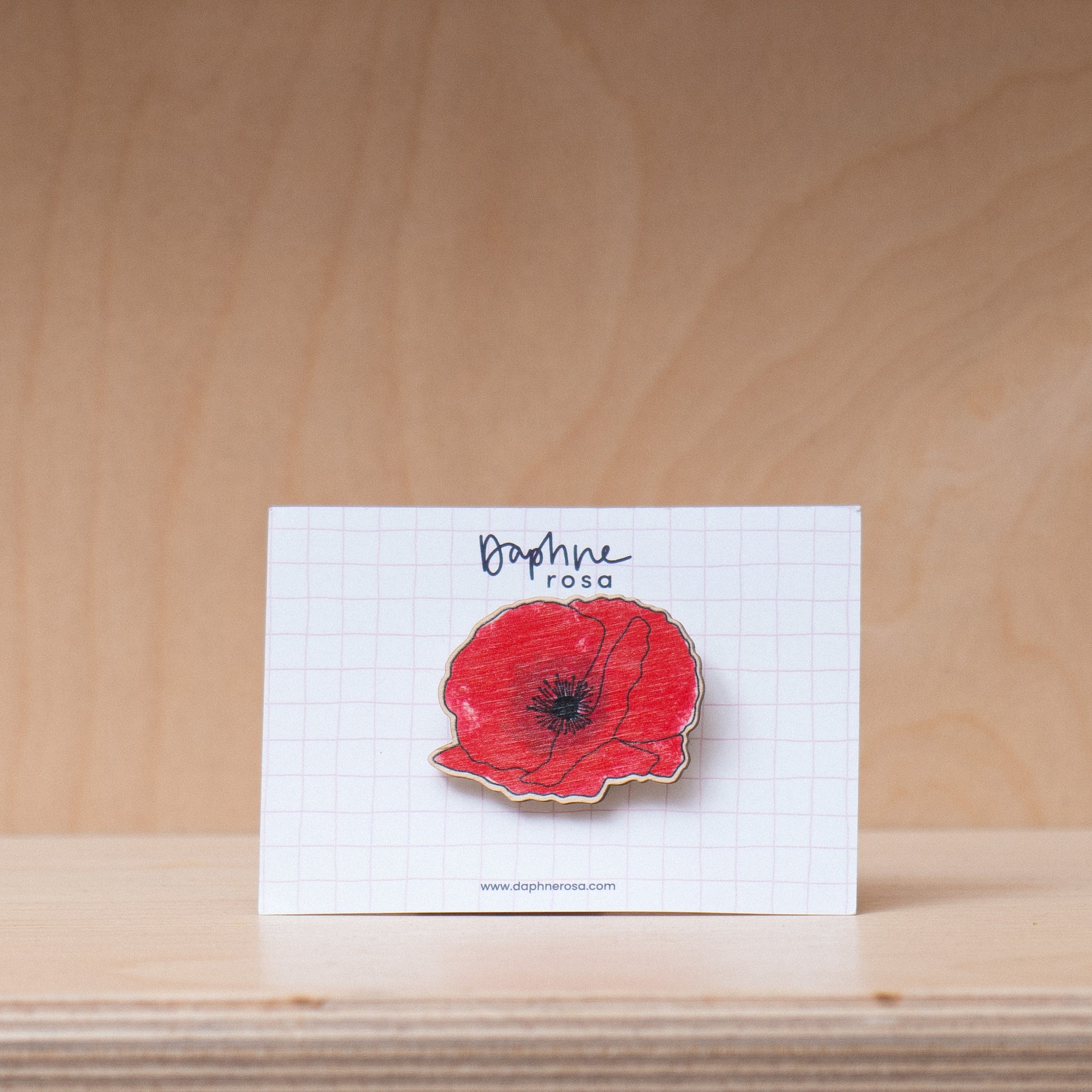 DaphneRosa Wooden Flower Brooch - Poppy