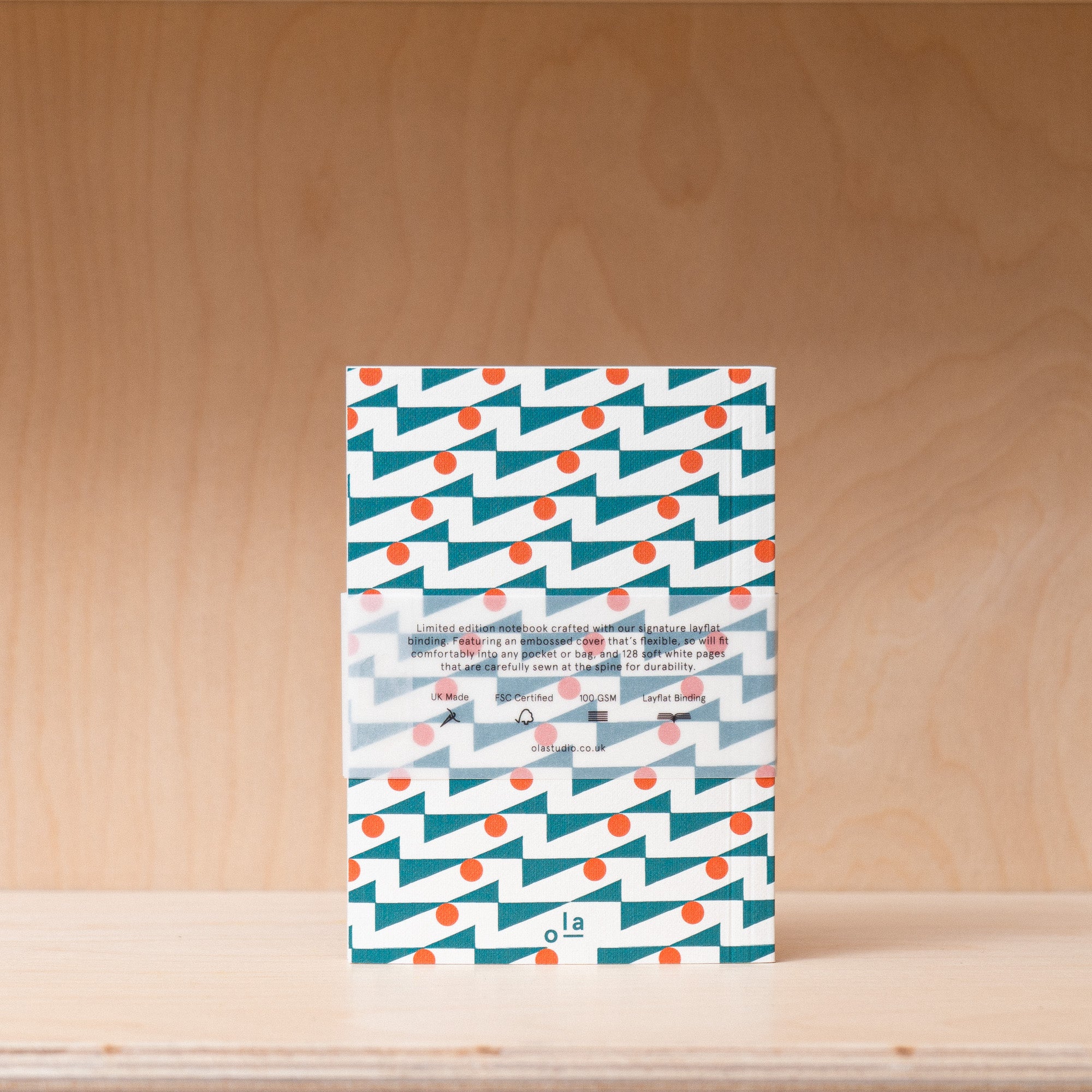 Ola - A6 Layflat Notebook Plain Pages, Enid in Turquoise & Red