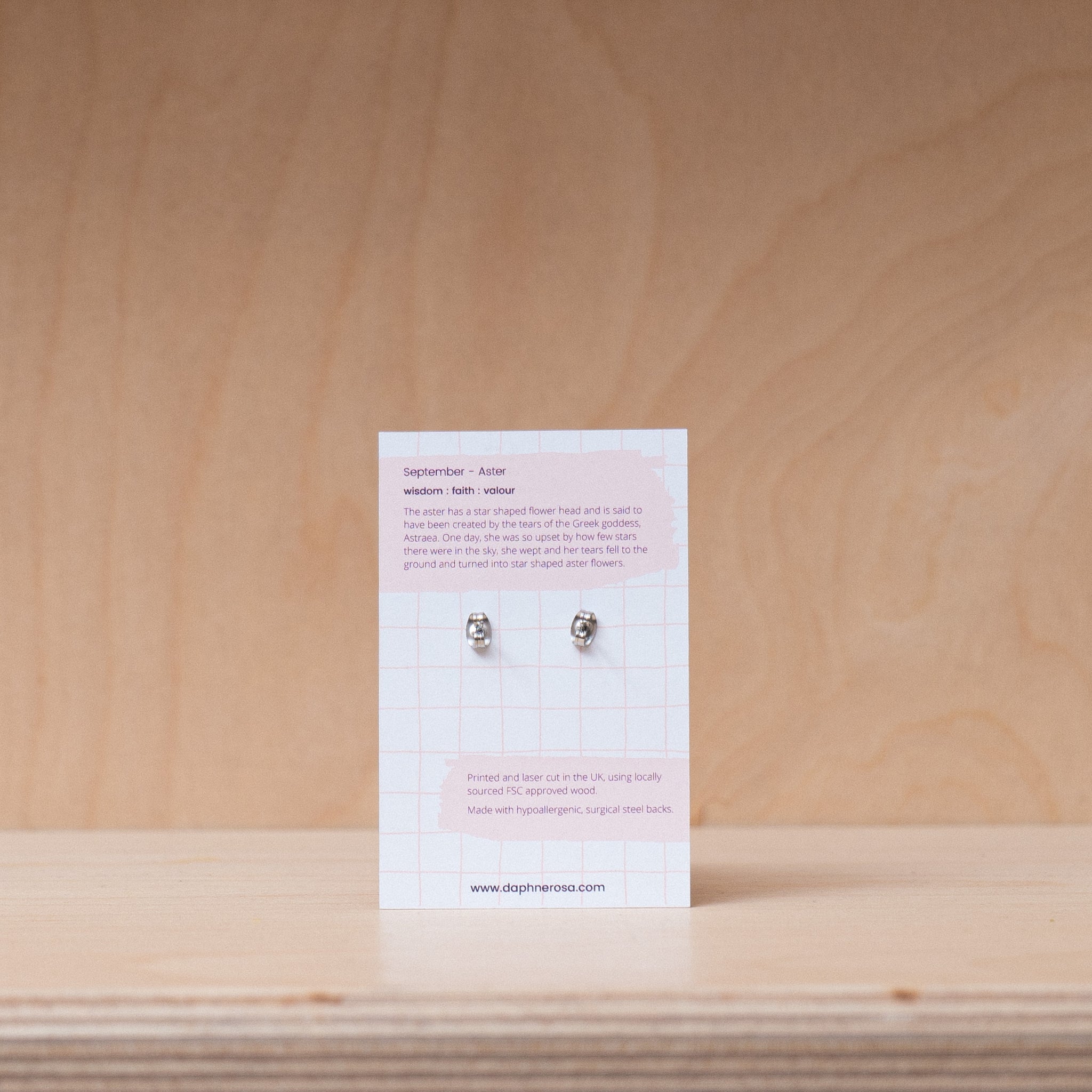 DaphneRosa Wooden Birth Flower Earrings - September - Aster