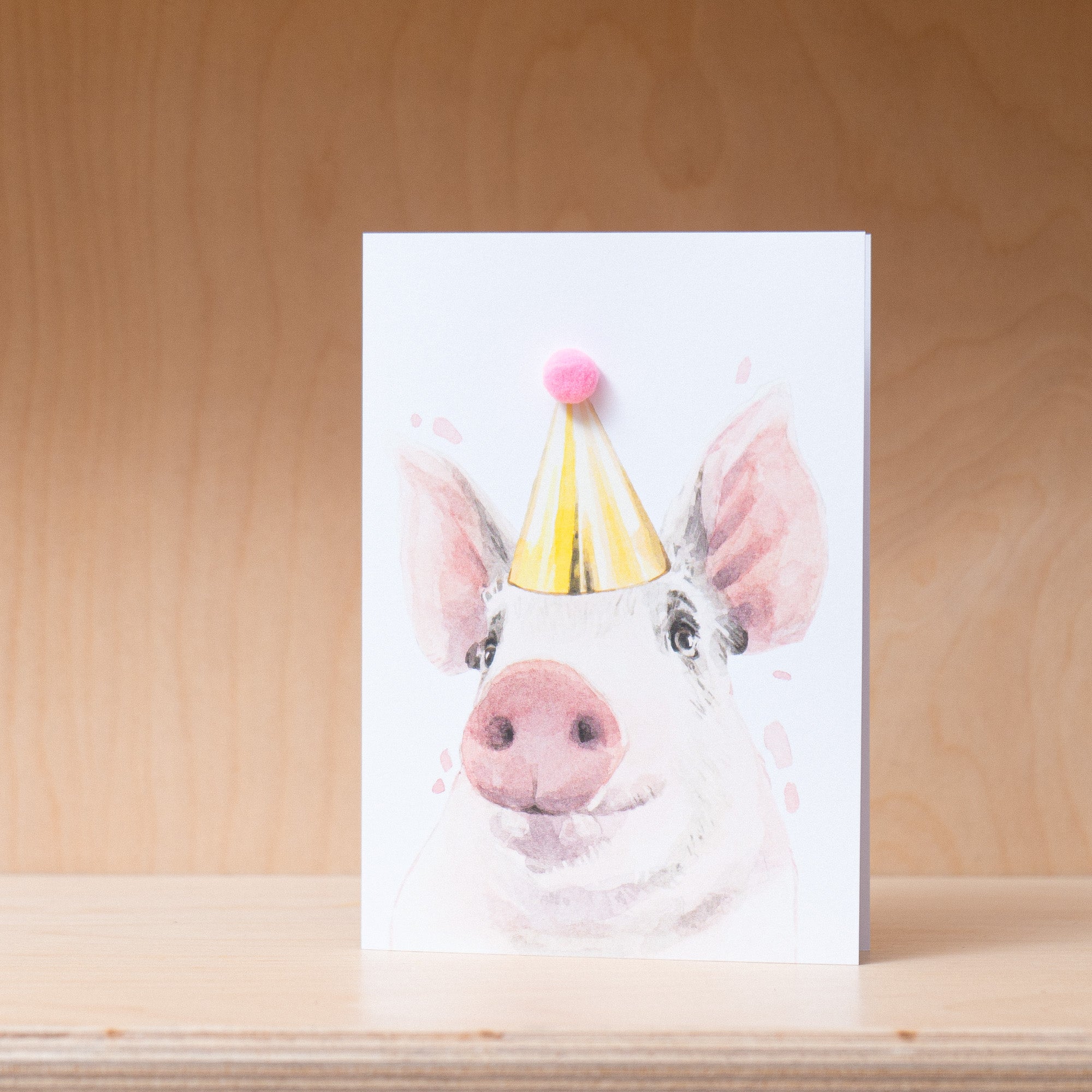 Robert James Hull, Pom Pom Party Pig - Greetings Card