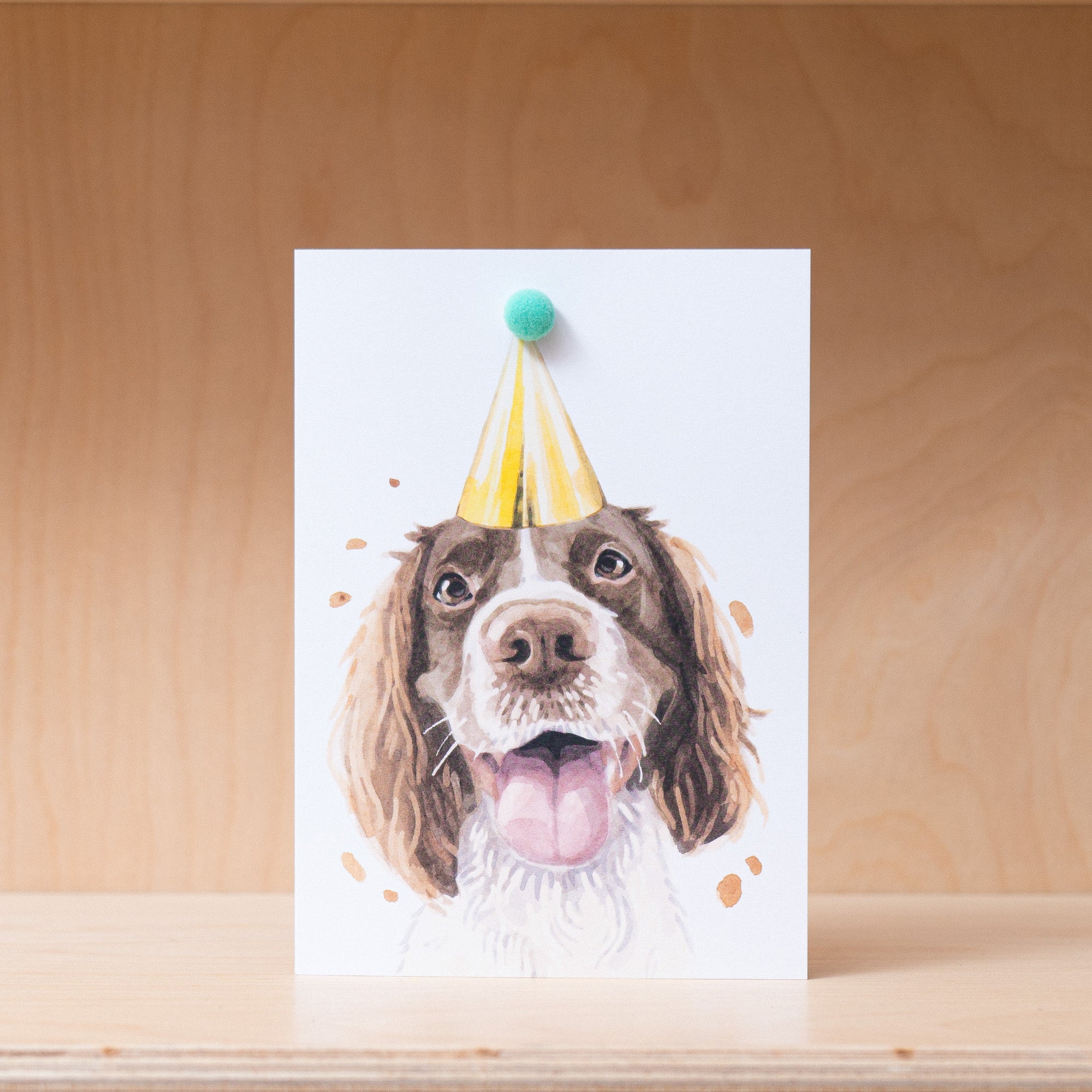 Robert James Hull, Pom Pom Party Springer Spaniel - Greetings Card