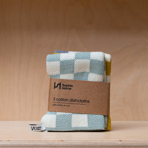 Sophie Home - Reusable & Eco Friendly Cotton Knit Dishcloths - Aqua Check
