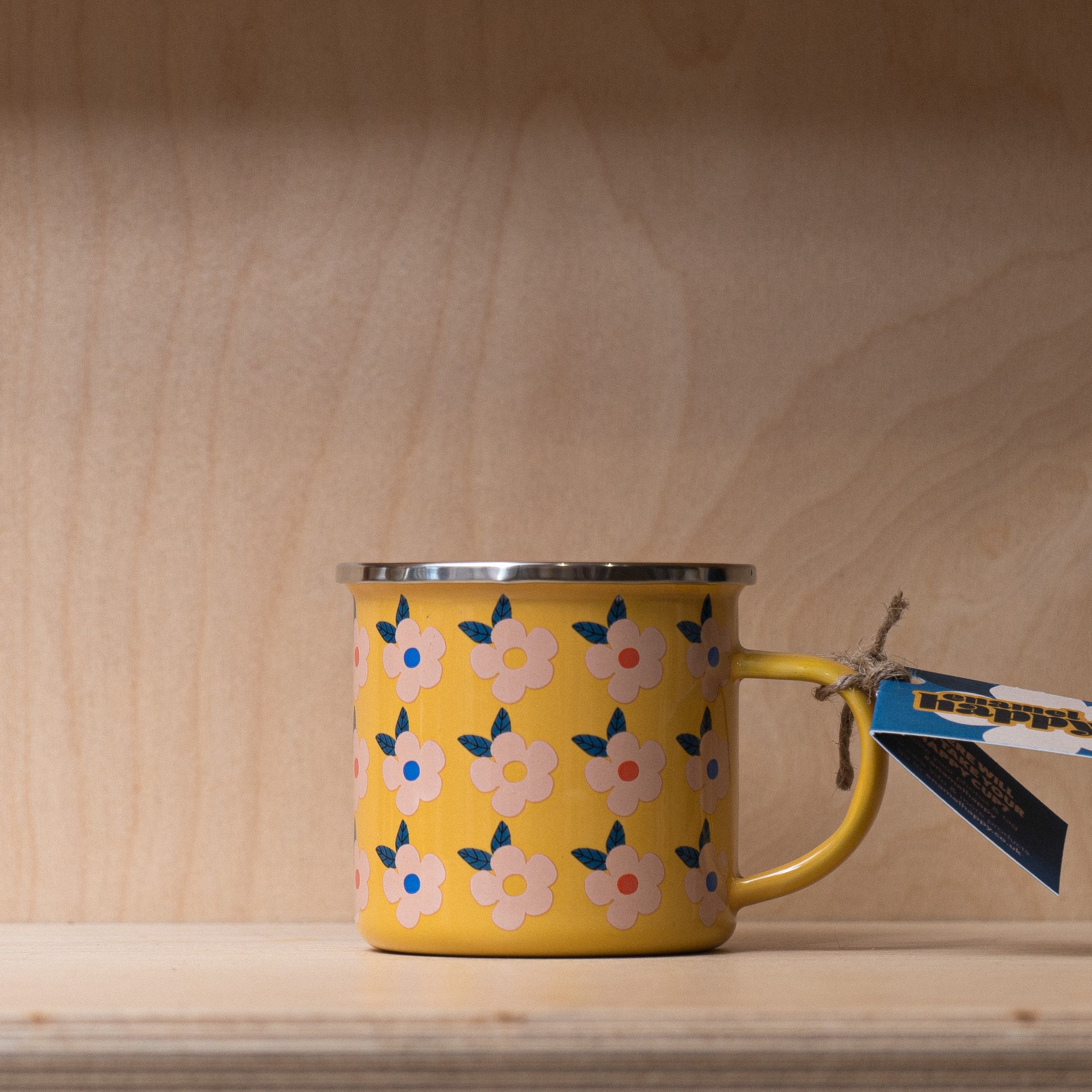 Enamel Happy Retrol Floral Mug- Honey Yellow