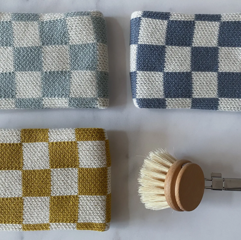 Sophie Home - Reusable & Eco Friendly Cotton Knit Dishcloths - Aqua Check
