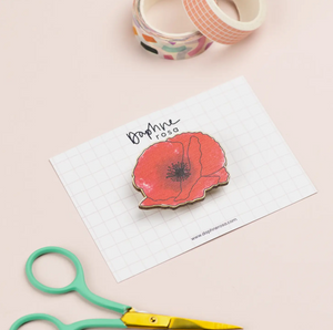 DaphneRosa Wooden Flower Brooch - Poppy