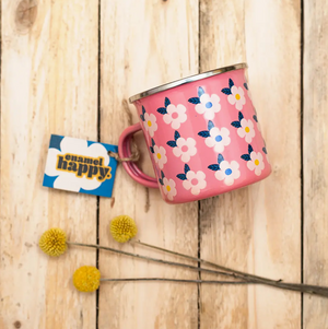 Enamel Happy Retrol Floral Mug- Rose Pink