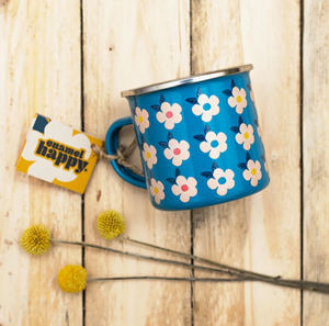 Enamel Happy Retro Floral Mug- Ocean Blue