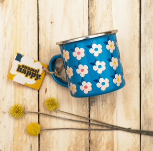 Enamel Happy Retrol Floral Mug- Ocean Blue