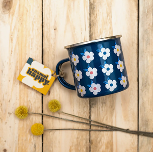 Enamel Happy Retro Floral Mug- Midnight Navy