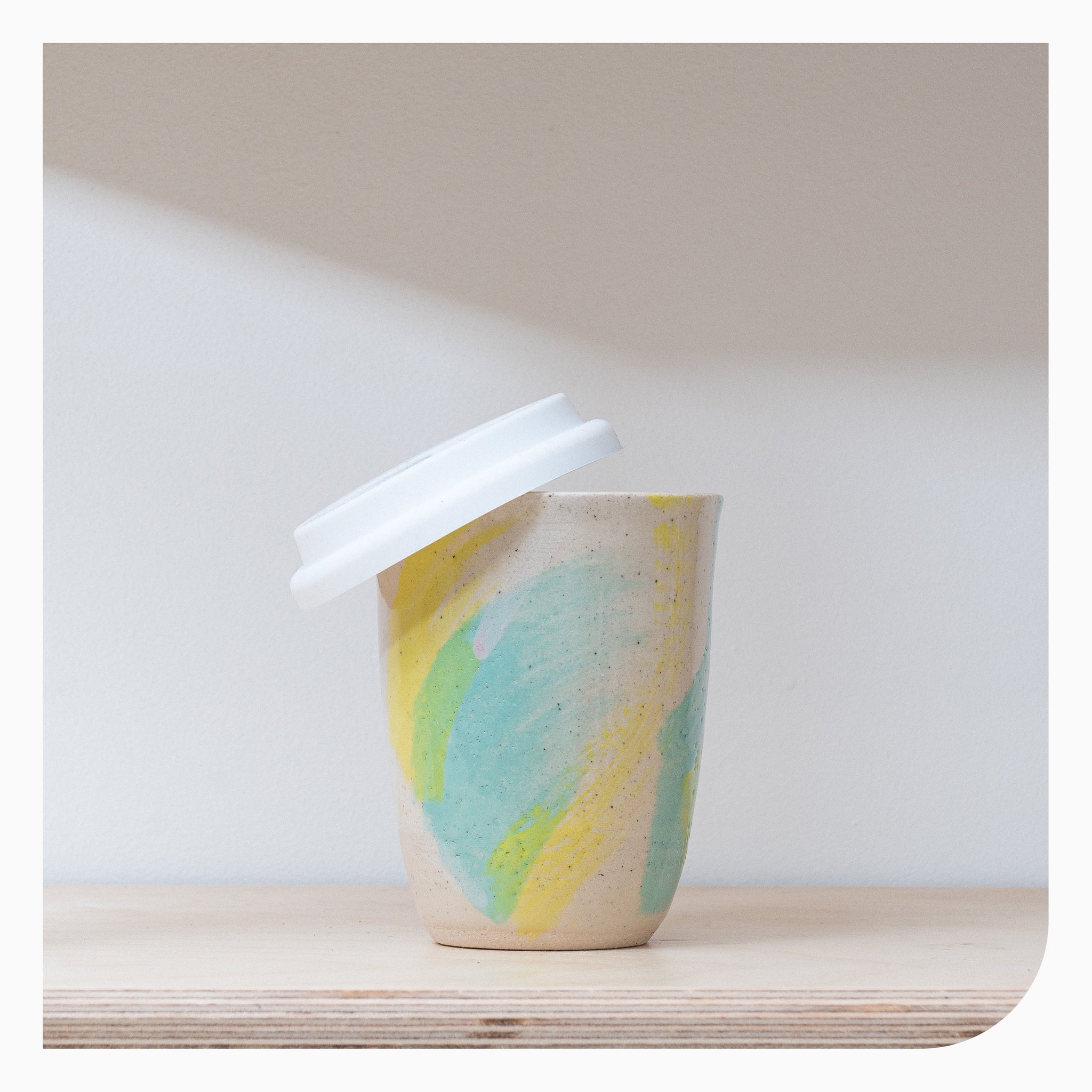 Here Be Monsteras Travel Cup - Yellow Turquoise