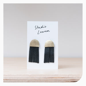 Studio Lowen Jelly Fish Tassel Earrings - Black & Gold